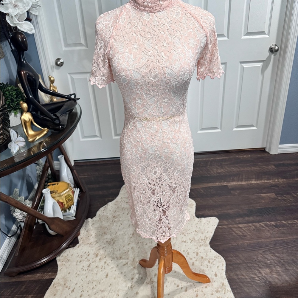 House of CB Pink Midi Dress with Mock Neck and Raglan Sleeves